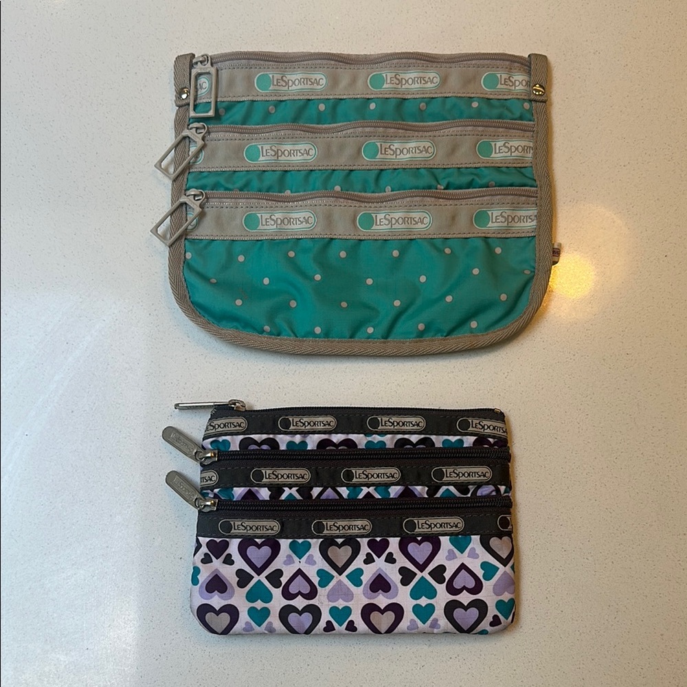 Lesportsac Teal and Purple Pouch Set
